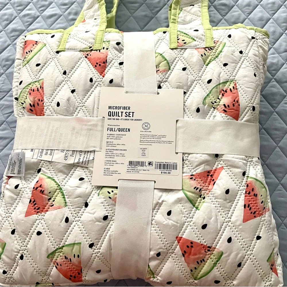 Martha Stewart Essentials 4 Piece Quilt And Tote Bag Set Full/Queen  Watermelon